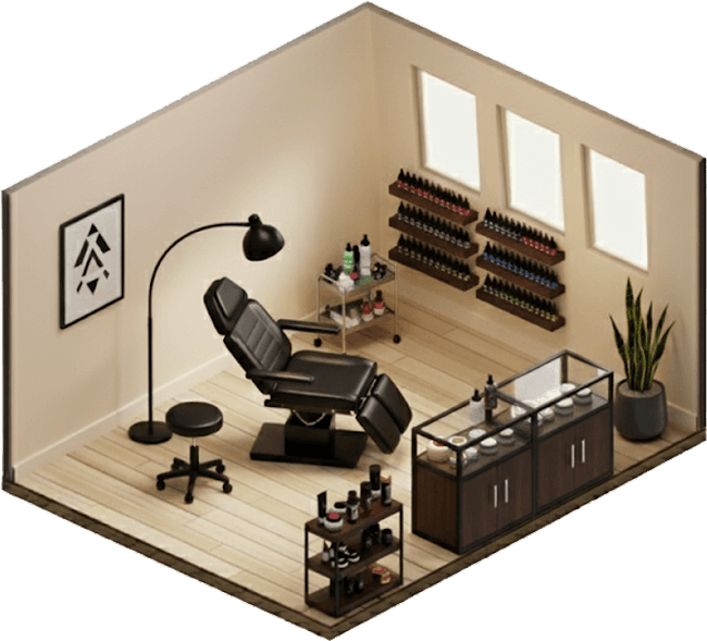 isometric view of a tattoo studio